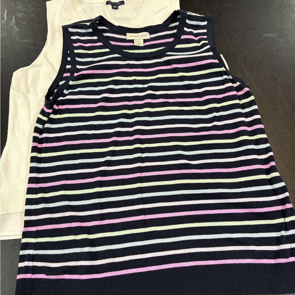 BUNDLE OF 2 - Multicolor Striped Tank Top and White Tank Top